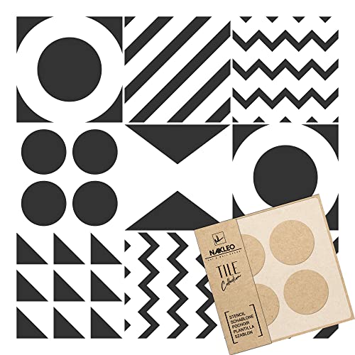 NAKLEO Fliesen Schablone zum Malen 6 Stück Set 30x30 cm, Tarouca Abstrakte Geometrie Modern, Kunststoff Wiederverwendbare Bodenschablone DIY, Holz Möbel Wand Dekoration von Nakleo