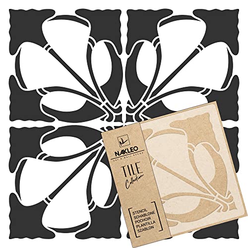 NAKLEO Fliesen Schablone zum Malen 20x20 cm, Art Nouveau Deco Blume Geometrisch, Kunststoff Wiederverwendbare Bodenschablone DIY, Holz Möbel Wand Dekoration von Nakleo