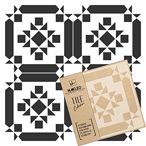 NAKLEO Frontera Fliese Wiederverwendbare Kunststoff Schablone - 33x33cm - Traditionell Azteke Quadrat Dreieck - Marokkanisch Geometrisch - Pflasterstein Betonboden Wandmalerei Vorlage Holz von Nakleo