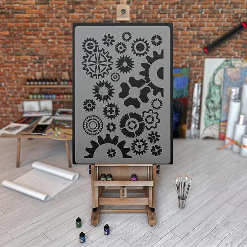 NAKLEO Geometrisch Große Malschablonen 43x64 cm, Zahnräder Kettenrad Zahnrad Muster, Wiederverwendbare Kunststoff Wandschablone DIY Handwerk, Holz Möbel Boden Stoff von Nakleo