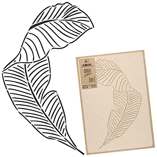 NAKLEO Große Malschablonen 43x64 cm, Bananenblatt Art Deco Umriss Muster, Wiederverwendbare Kunststoff Wandschablone DIY Handwerk, Holz Möbel Boden Stoff von Nakleo