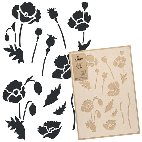NAKLEO Große Malschablonen 43x64 cm, Blume Mohn Anlage Muster, Wiederverwendbare Kunststoff Wandschablone DIY Handwerk, Holz Möbel Boden Stoff von Nakleo
