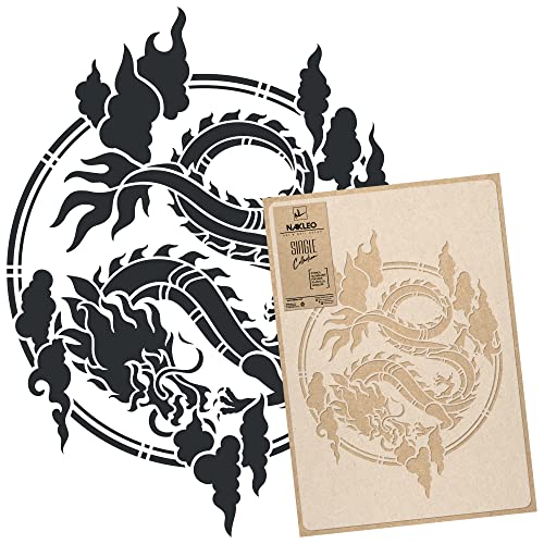 NAKLEO Große Malschablonen 43x64 cm, Chinesisch Drachen Kreis Muster, Wiederverwendbare Kunststoff Wandschablone DIY Handwerk, Holz Möbel Boden Stoff von Nakleo