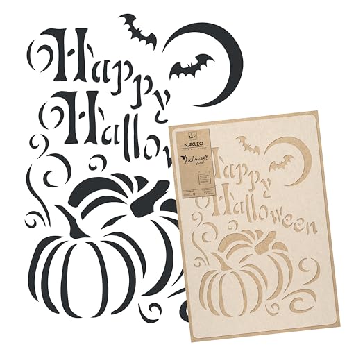 NAKLEO Halloween Große Malschablonen 43x64cm, Kürbis Happy Halloween Beschriftung, Wiederverwendbare Kunststoff Wandschablone Zeichnung, Dekoration DIY Handwerk, Wand Boden Holz Stoff Möbel von Nakleo