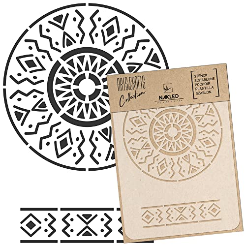 NAKLEO Malschablone für Handwerk A3 30x42cm, Afrikanisches Mandala Ornament Muster, Wiederverwendbare Kunststoff DIY & Scrapbooking Zeichenschablone, Decoupage Kunst Vorlage, Wand Stoff Möbel Holz von Nakleo
