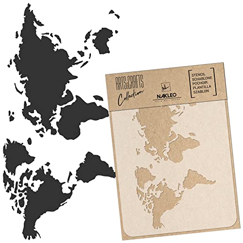 NAKLEO Malschablone für Handwerk A3 30x42cm, Craft Weltkarte Urlaub Muster, Wiederverwendbare Kunststoff DIY & Scrapbooking Zeichenschablone, Decoupage Kunst Vorlage, Wand Stoff Möbel Holz von Nakleo
