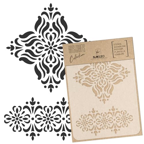 NAKLEO Malschablone für Handwerk A4 21x30cm, Mandala Rangoli Muster, Wiederverwendbare Kunststoff DIY & Scrapbooking Zeichenschablone, Decoupage Kunst Vorlage, Wand Stoff Möbel Holz, Gips Beton von Nakleo