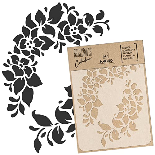 NAKLEO Malschablone für Handwerk A5 15x21cm, Blumen Rahmen Pflanze Muster, Wiederverwendbare Kunststoff DIY & Scrapbooking Zeichenschablone, Decoupage Kunst Vorlage, Wand Stoff Möbel Holz von Nakleo