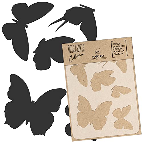 NAKLEO Malschablone für Handwerk A5 15x21cm, Schmetterlinge Feder Wiese Muster, Wiederverwendbare Kunststoff DIY & Scrapbooking Zeichenschablone, Decoupage Kunst Vorlage, Wand Stoff Möbel Holz von Nakleo