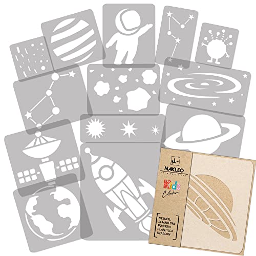 NAKLEO Schablonen Malen für Kinder, 14 Stück Set 9x12 bis 23x34cm Kosmos Galaxie, Wiederverwendbare Kunstoff Kinderzimmer Malvorlage Raumdekoration, Basteln DIY Wand Möbel Papier NAKLEO Schablonen Malen für Kinder, 14 Stück Set 9x12 bis 23x34cm Kosmos Galaxie, Wiederverwendbare Kunstoff Kinderzimmer Malvorlage Raumdekoration, Basteln DIY Wand Möbel Papier von Nakleo