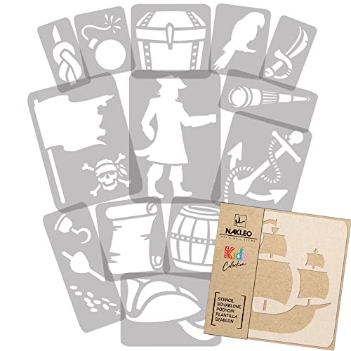 NAKLEO Schablonen Malen für Kinder, 14 Stück Set 9x12 bis 23x34cm Piraten Meer, Wiederverwendbare Kunstoff Kinderzimmer Malvorlage Raumdekoration, Basteln DIY Wand Möbel Papier NAKLEO Schablonen Malen für Kinder, 14 Stück Set 9x12 bis 23x34cm Piraten Meer, Wiederverwendbare Kunstoff Kinderzimmer Malvorlage Raumdekoration, Basteln DIY Wand Möbel Papier von Nakleo