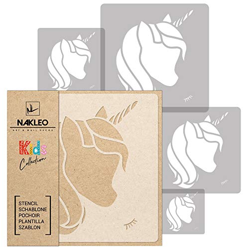 NAKLEO Schablonen Malen für Kinder, 5 Stück Set 9x9 bis 34x34cm Einhorn Märchenhafte Magie, Wiederverwendbare Kunstoff Kinderzimmer Malvorlage Raumdekoration, Basteln DIY Wand Möbel Papier von Nakleo
