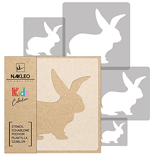 NAKLEO Wiederverwendbare Kunststoff Schablonen Malen Kinder, 5 Stück Set 9x9 bis 34x34cm Hase Kaninchen Ostern, Kinderzimmer Malvorlage Raumdekoration, Basteln DIY Wand Möbel von Nakleo