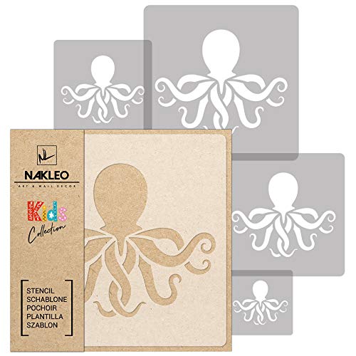 NAKLEO Schablonen Malen für Kinder, 5 Stück Set 9x9 bis 34x34cm Oktopus Meer Tier, Wiederverwendbare Kunstoff Kinderzimmer Malvorlage Raumdekoration, Basteln DIY Wand Möbel Papier NAKLEO Schablonen Malen für Kinder, 5 Stück Set 9x9 bis 34x34cm Oktopus Meer Tier, Wiederverwendbare Kunstoff Kinderzimmer Malvorlage Raumdekoration, Basteln DIY Wand Möbel Papier von Nakleo