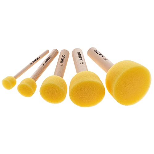 NAKLEO Schaumstoff Pinsel Set, 5 Stück Schwamm Pinsel Malerei 10, 20, 25, 40, 50mm, Holzgriff Schwämme zum Malen, Stupfpinsel für Schablone Handwerk Kunst, Farbe Wachs Kreide Acrylfarbe Werkzeug von Nakleo