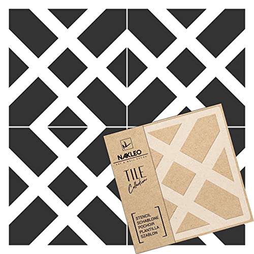 NAKLEO Fliesen Schablone zum Malen 10x10 cm, Soria Geometrisch Quadrat Rechteck Linien, Kunststoff Wiederverwendbare Bodenschablone DIY, Holz Möbel Wand Dekoration von Nakleo