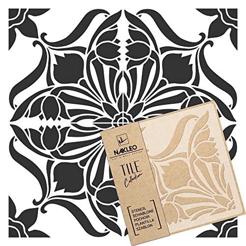 NAKLEO Fliesen Schablone zum Malen 15x15 cm, Art Nouveau Deco Blume Geometrisch, Kunststoff Wiederverwendbare Bodenschablone DIY, Holz Möbel Wand Dekoration von Nakleo