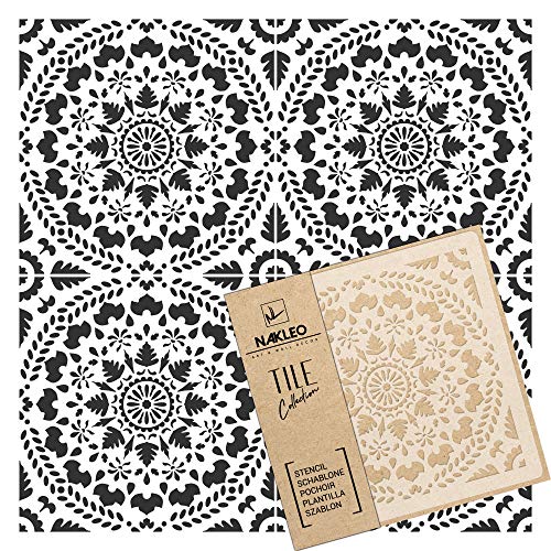 NAKLEO Fliesen Schablone zum Malen 20x20 cm, Caria Spanische Maurische Blume Marokkanisch, Kunststoff Wiederverwendbare Bodenschablone DIY, Holz Möbel Wand Dekoration - Terrakotta von Nakleo