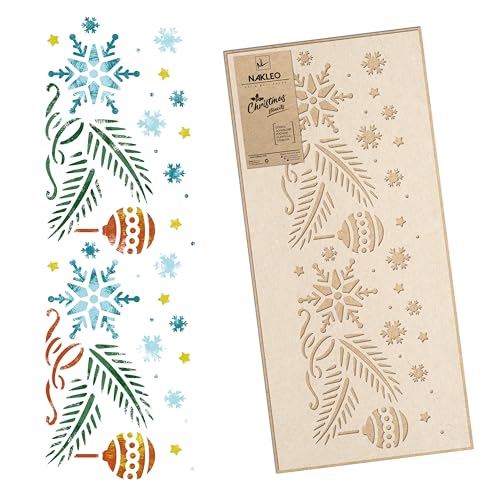 NAKLEO Weihnachten Malschablonen 21x45cm, Wiederverwendbare Kunststoff Schneeflocke Bordüre Muster für Kunstschnee Spray und Malen, DIY Handwerk Weihnachst Dekoration, Fenster Wand Holz Türen Karte von Nakleo