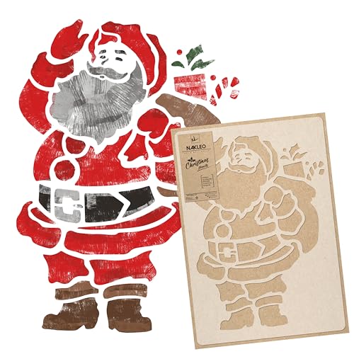 NAKLEO Weihnachten Malschablonen 30x42cm, Wiederverwendbare Kunststoff Weihnachtsmann Muster für Kunstschnee Spray und Malen, DIY Handwerk Weihnachst Dekoration, Fenster Wand Holz Türen Karte von Nakleo