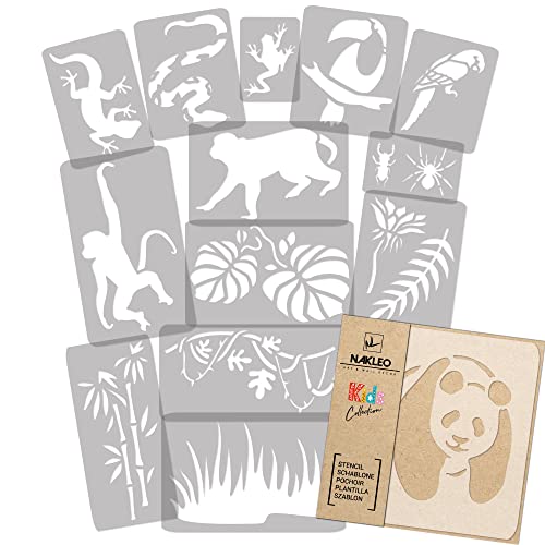 NAKLEO Schablonen Malen für Kinder, 14 Stück Set 9x12 bis 23x34cm Dschungel Tiere, Wiederverwendbare Kunstoff Kinderzimmer Malvorlage Raumdekoration, Basteln DIY Wand Möbel Papier NAKLEO Schablonen Malen für Kinder, 14 Stück Set 9x12 bis 23x34cm Dschungel Tiere, Wiederverwendbare Kunstoff Kinderzimmer Malvorlage Raumdekoration, Basteln DIY Wand Möbel Papier von Nakleo