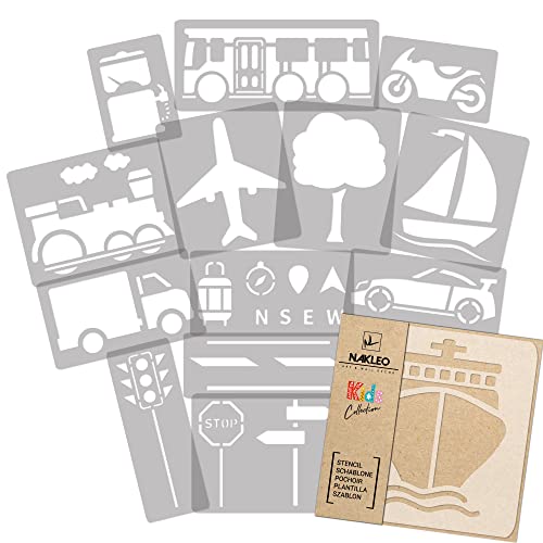 NAKLEO Schablonen Malen für Kinder, 14 Stück Set 9x12 bis 23x34cm Transport Autos, Wiederverwendbare Kunstoff Kinderzimmer Malvorlage Raumdekoration, Basteln DIY Wand Möbel Papier NAKLEO Schablonen Malen für Kinder, 14 Stück Set 9x12 bis 23x34cm Transport Autos, Wiederverwendbare Kunstoff Kinderzimmer Malvorlage Raumdekoration, Basteln DIY Wand Möbel Papier von Nakleo