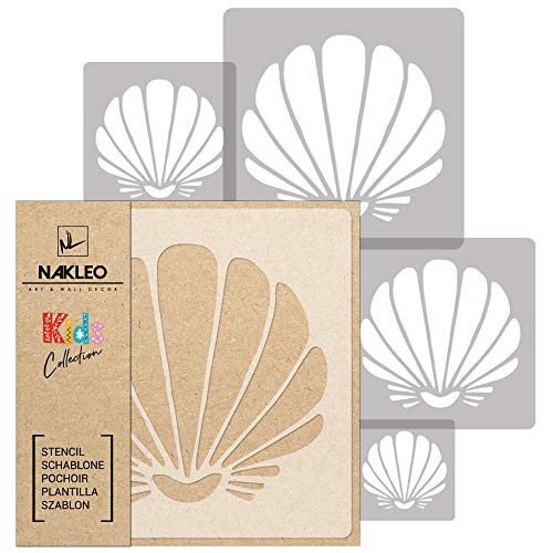 NAKLEO Schablonen Malen für Kinder, 5 Stück Set 9x9 bis 34x34cm Jakobsmuschel Krustentier, Wiederverwendbare Kunstoff Kinderzimmer Malvorlage Raumdekoration, Basteln DIY Wand Möbel Papier von Nakleo