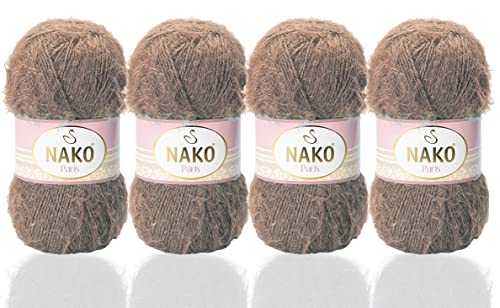 NAKO Paris, Strickgarn, Häkelgarn, Acryl, Schal, Wintermütze, Schal, Garn – 4 Knäuel (Kugel), 40 % Premium-Acryl – 60 % Polyamid, je Knäuel/Knäuel, 100 g, 268 Yds (Braun Braun 3890) von NAKO