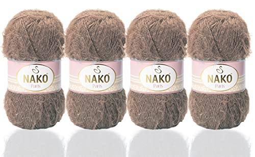 NAKO Paris, Strickgarn, Häkelgarn, Acryl, Schal, Wintermütze, Schal, Garn – 4 Knäuel (Kugel), 40 % Premium-Acryl – 60 % Polyamid, je Knäuel/Knäuel, 100 g, 268 Yds (Braun Braun 3890) von Nako