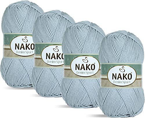 Nako Denim-Sport, Baumwoll-Kinnitting-Garn, Strickseil, Sie können einen Jeans-Look erhalten, (4 Knäuel) je Knäuel (100 g), Sie können es in Ihren Amigurumi, dekorativen Zöpfen (hellgrau 1946) von Nako