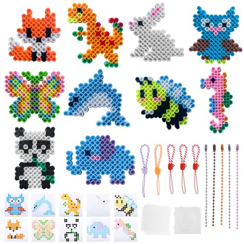 10mm Bügelperlen Set, 1000 Stück Große Bügelperlen für Kinder, 10 Tiere Muster, Bügelpapier mit Steckplatte, 3D Geschenk Bastelideen, XL Steckperlen Kreatives Perlenset für Kinder ab 3 Jahren von Nakutita