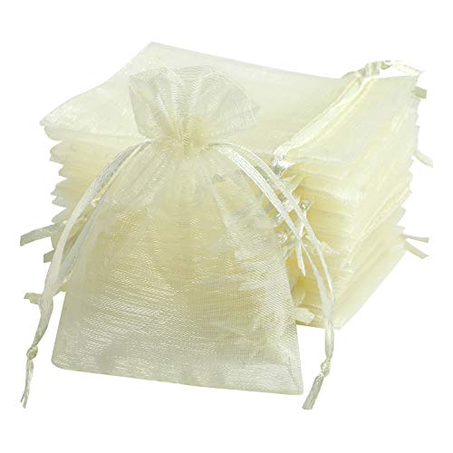 Naler 120 x Organzasäckchen Champagner Organzabeutel Organza Schmuck Säckchen Geschenktüten für Verpackung, 7 x 9 cm von Naler