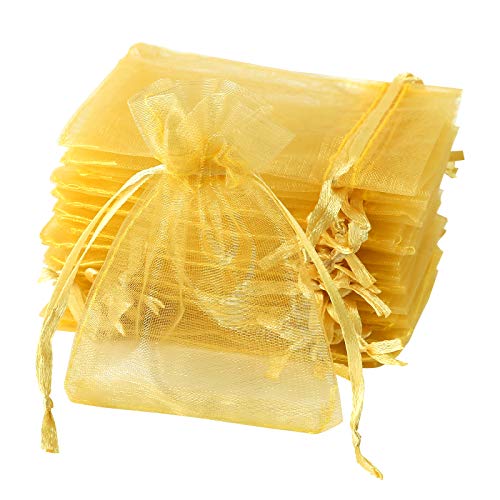 Naler 120 x Organzasäckchen Gold Organzabeutel Organza Schmuck Säckchen Geschenktüten für Verpackung, 7 x 9 cm von Naler