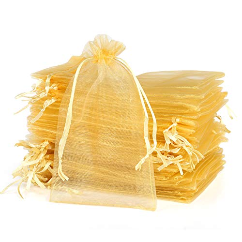 Naler 120 x Organzasäckchen Golden Organzabeutel Organza Schmuck Säckchen Geschenktüten für Verpackung, 10 x 15 cm von Naler