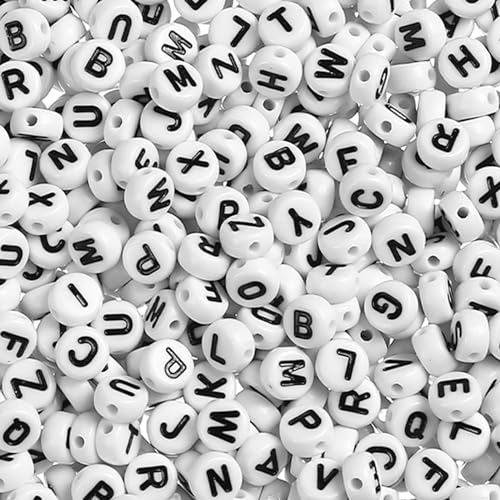 Naler 1200 Stück Buchstabenperlen 6 mm Rund Alphabet Spacer Perlen für Schmuck Basteln von Naler