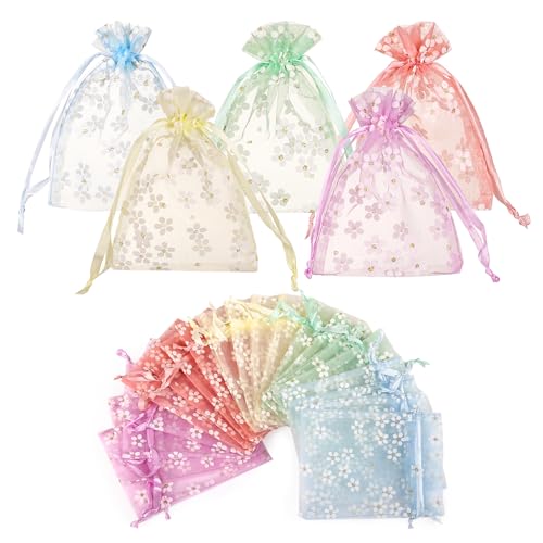 Naler 20 x Organzasäckchen Mehrfarbig Organzabeutel Säckchen Geschenkbeutel Säckli - 10 x 14 cm Floral von Naler