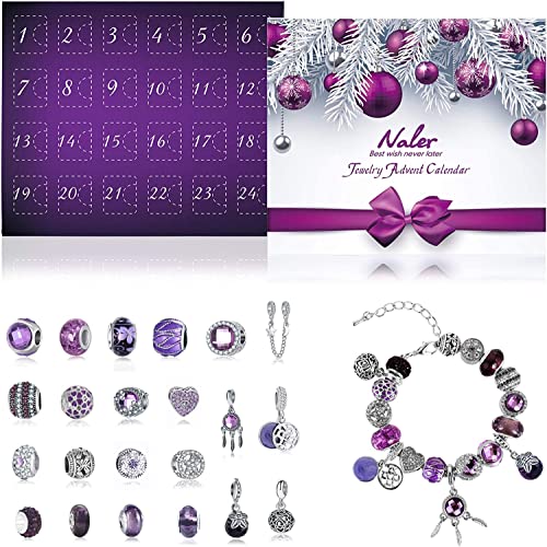Naler 24-teilig Adventskalender Charms Anhänger Perlen Weihnachten Glasperlen mit Halskette und Armband Geschеnk für Frauen und Mädchen Naler 24-teilig Adventskalender Charms Anhänger Perlen Weihnachten Glasperlen mit Halskette und Armband Geschеnk für Frauen und Mädchen von Naler