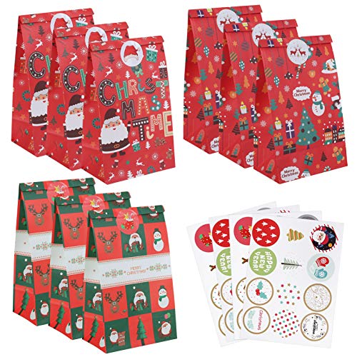 Naler 24 x Geschenktüten Weihnachten Papiertüten mit Stickern Adventstüten für Weihnachtsgeschenke Adventskalender zum Befüllen von Naler