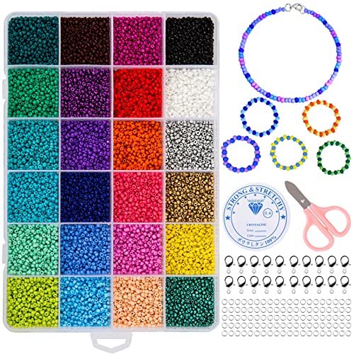 Naler 24000 Stück Rocailles Glasperlen Rund 24 Farben Perlen zum Basteln, 2 mm von Naler