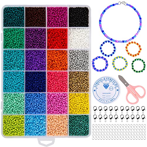 Naler 24000 Stück Rocailles Glasperlen Rund 24 Farben Perlen zum Basteln, 2 mm Naler 24000 Stück Rocailles Glasperlen Rund 24 Farben Perlen zum Basteln, 2 mm von Naler