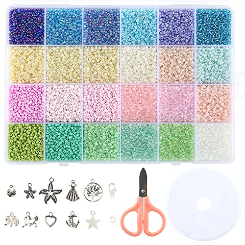Naler 24000 Stück Rocailles Perlen 2 mm Glasperlen Heller Farbton Rund Beads mit Charms Anhängern und Schmuckfaden zum Basteln, 24 Farben Naler 24000 Stück Rocailles Perlen 2 mm Glasperlen Heller Farbton Rund Beads mit Charms Anhängern und Schmuckfaden zum Basteln, 24 Farben von Naler