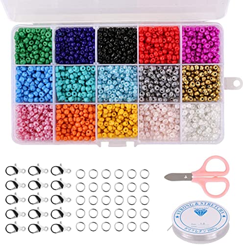 Naler 2550 Stück Rocailles Glasperlen Rund 15 Farben Perlen zum Basteln, 4 mm von Naler