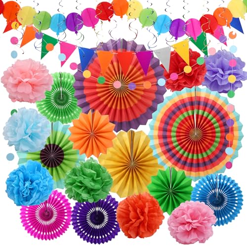 Naler 33 Stück Party-Dekorationen, bunte mexikanische Themen, Papierfächer zum Aufhängen, Regenbogen-Papier-Poms, Fiesta-Wimpelkette und Seidenpapier-Luftschlangen für Dekorationen, Geburtstage, Naler 33 Stück Party-Dekorationen, bunte mexikanische Themen, Papierfächer zum Aufhängen, Regenbogen-Papier-Poms, Fiesta-Wimpelkette und Seidenpapier-Luftschlangen für Dekorationen, Geburtstage, von Naler