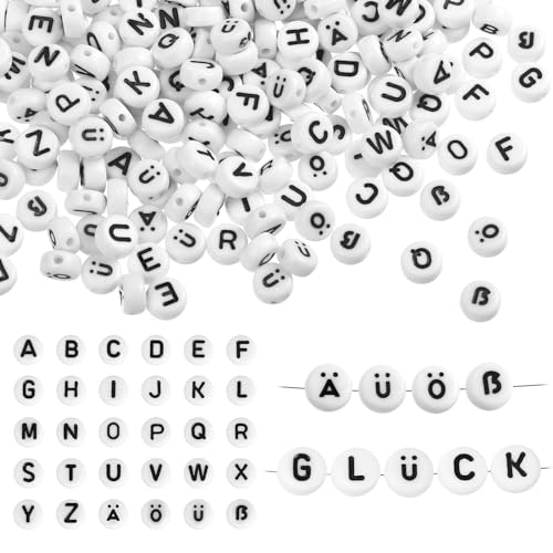 Naler 400 Stück Buchstabenperlen Ä Ö Ü ß 7 mm Rund Alphabet Spacer Perlen für Schmuck Basteln DIY Naler 400 Stück Buchstabenperlen Ä Ö Ü ß 7 mm Rund Alphabet Spacer Perlen für Schmuck Basteln DIY von Naler