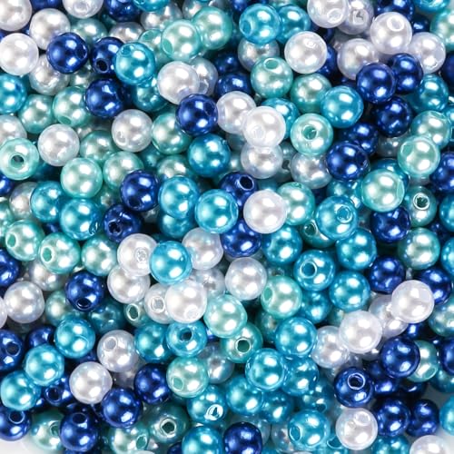 Naler 500 Stück Glasperlen Blau Runde Mehrfabige Perlen zum Auffädeln Kunstperle für Schmuck Balsten, Ø 6 mm von Naler