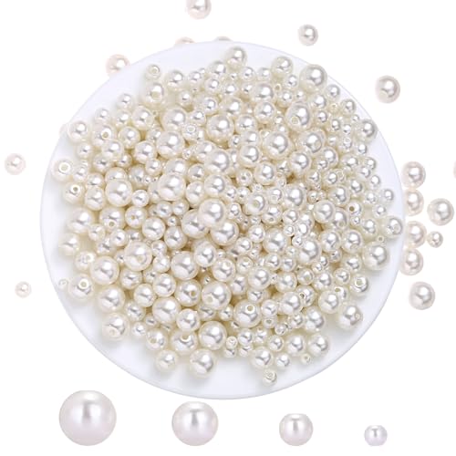 Naler 500 x Glasperlen Weiß Kunstperle Runde Perlen für Schmuck Basteln(∅ 4, 6, 8, 10 mm) von Naler