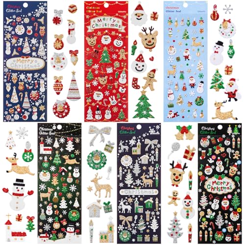 Naler 6 x Weihnachtsstickers Glitzer Weihnachten Stickers für Dekoration Scrapbooking Weihnachts Geschenk Verpackung von Naler