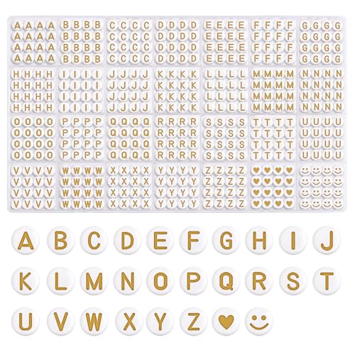 Naler 700 x Buchstabenperlen Gold Perlen zum Basteln 7 mm Rund Alphabet Spacer Perlen für DIY Schmuck Armbänder Ketten Naler 700 x Buchstabenperlen Gold Perlen zum Basteln 7 mm Rund Alphabet Spacer Perlen für DIY Schmuck Armbänder Ketten von Naler