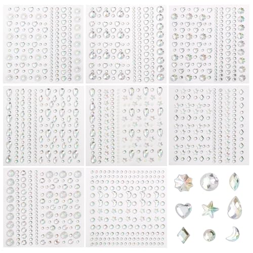 Naler 8 Blätter Glitzersteine selbstklebend, verschiedene Formen, Strasssteine Aufkleber für Make-up, Gesicht, Juwelen, Nagel-Edelsteine, Bauch, Körper Dekorationen, Urlaubszubehör, Handy-Kleidung Naler 8 Blätter Glitzersteine selbstklebend, verschiedene Formen, Strasssteine Aufkleber für Make-up, Gesicht, Juwelen, Nagel-Edelsteine, Bauch, Körper Dekorationen, Urlaubszubehör, Handy-Kleidung von Naler