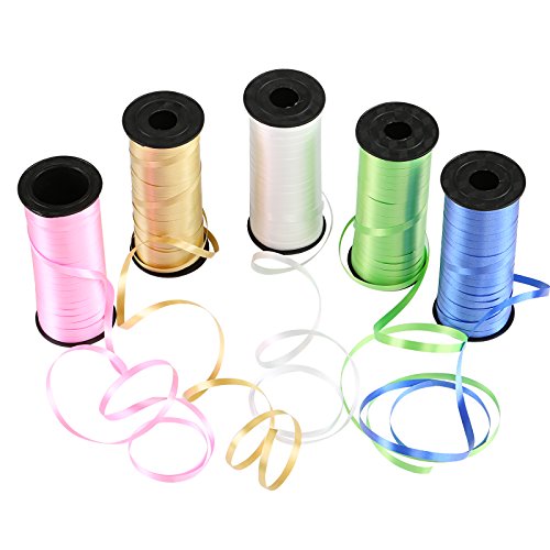 Naler Geschenkband Polyband in 5 Farben Ringelband Deko Band für Ballonverschlüsse Geschenkverpackung Basteln (5 Rollen) von Naler